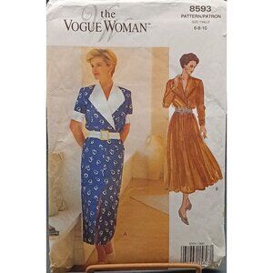 Vintage Vogue Woman Sewing Pattern 8593 Mid-Length Dress With Sailor Collar